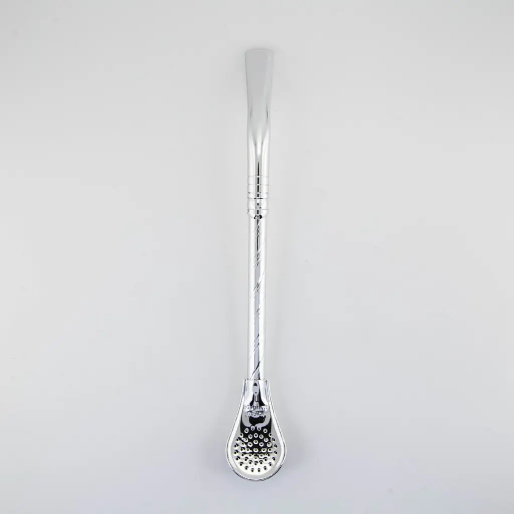 art. 121 Bombilla Alpaca Brasilera Bañada en plata caño esmerilado y coco paleta