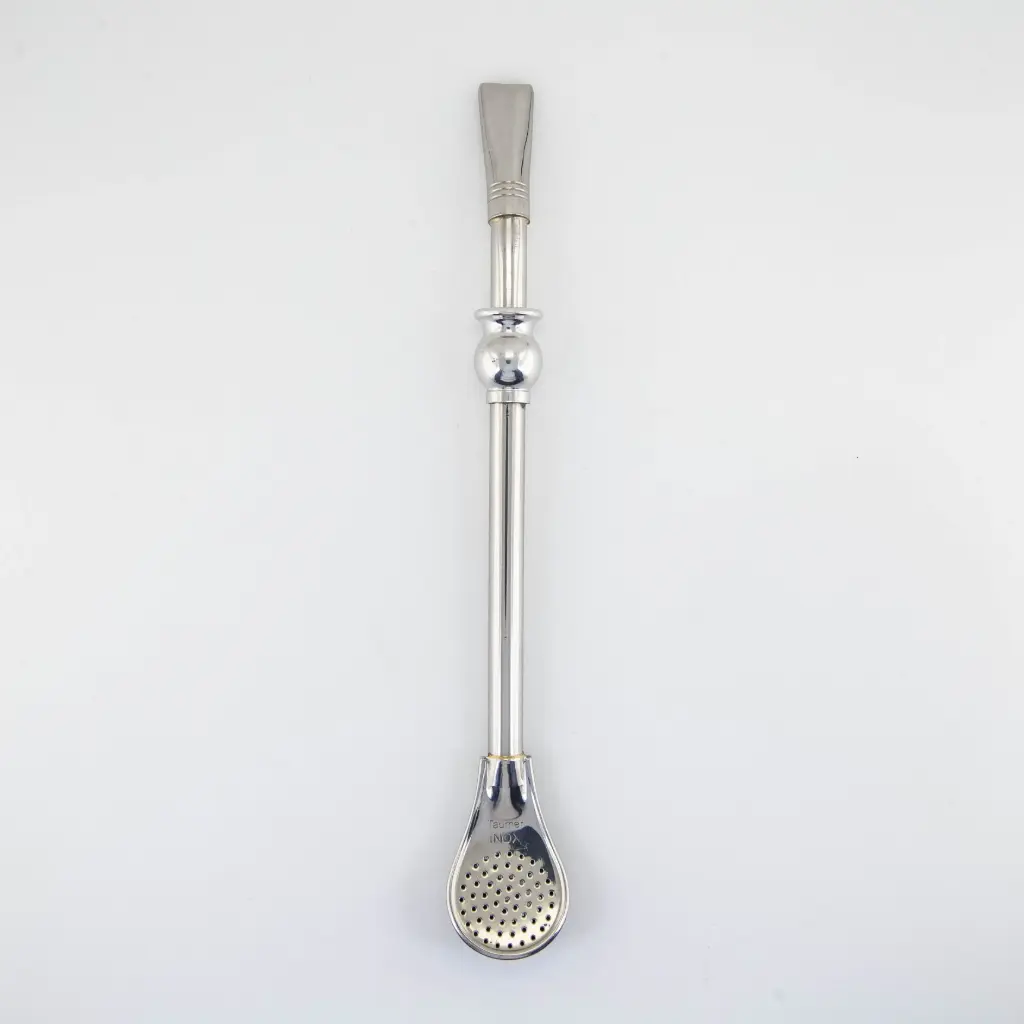 art. 128 Bombilla Acero Inoxidable caño mediano redondo con dije mate y coco paleta