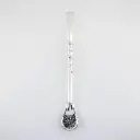 art. 121 Bombilla Alpaca Brasilera Bañada en plata caño largo redondo con aplique de cinta sobre el caño y coco paleta