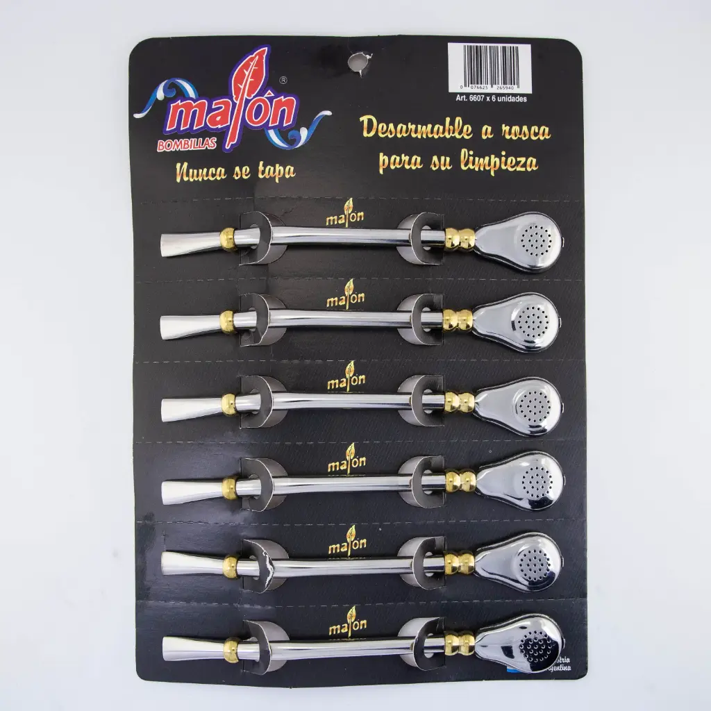 art. 6606 Blister Bombilla Malón acero inoxidable con refuerzo de bronce desarmable caño mediano redondo con virola de bronce