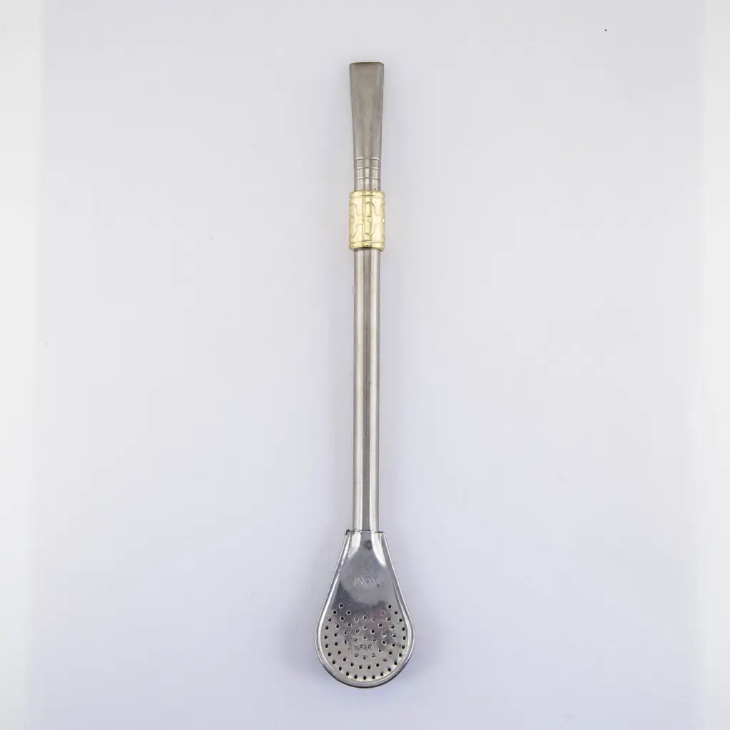 art. 120 Bombilla alpaca brasilera caño mediano redondo con virola de bronce y coco paleta