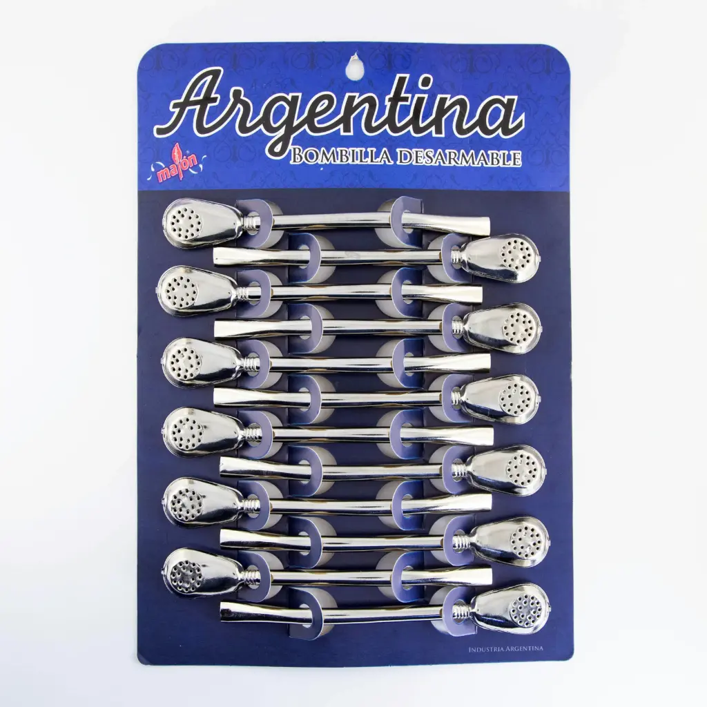 art. 419 Blister Bombilla Argentina bronce niquelado desarmable caño corto redondo (Corto, Curvo)