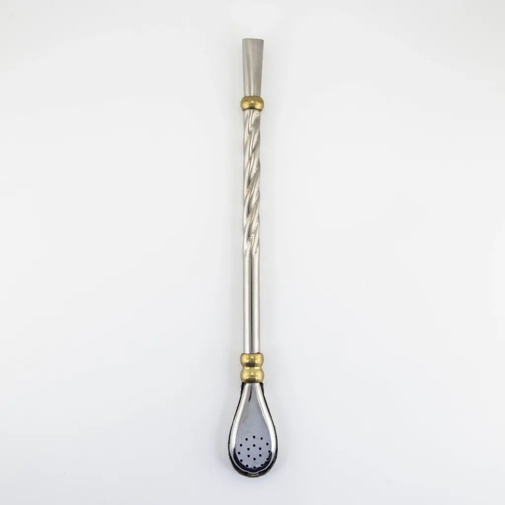 art. 920 Bombilla Malón Acero Inoxidable caño repujado virola de bronce refuerzo de bronce desarmable  (Curvo)