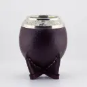 art. m030 Mate torpedo de cuero liso calabaza con virola tallada de alpaca