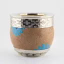 art. m035 Mate Huevo de cuero vaqueta pintado calabaza con virola y doble fleje grande de alpaca