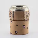 art. m048 Mate torpedo de cuero vaqueta pintado calabaza con virola tallada de alpaca cocido con tiento y base de cuero pintada