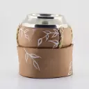 art. m049 Mate Uruguayo de cuero vaqueta pintado calabaza con virola de alpaca cocido con tiento y base de cuero pintada