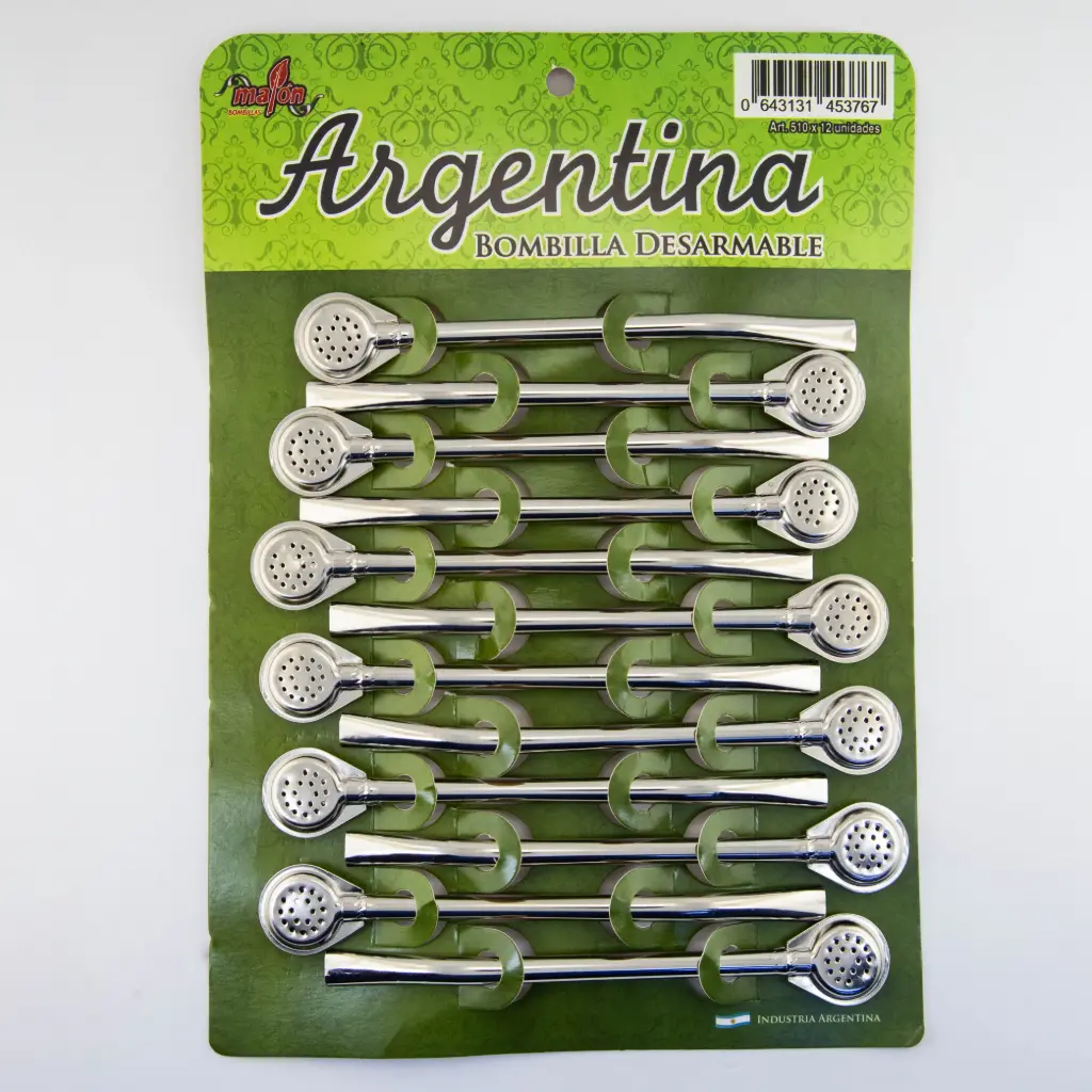 art. 510 Blister Bombilla Malon Argentina bronce niquelado desarmable caño largo redondo