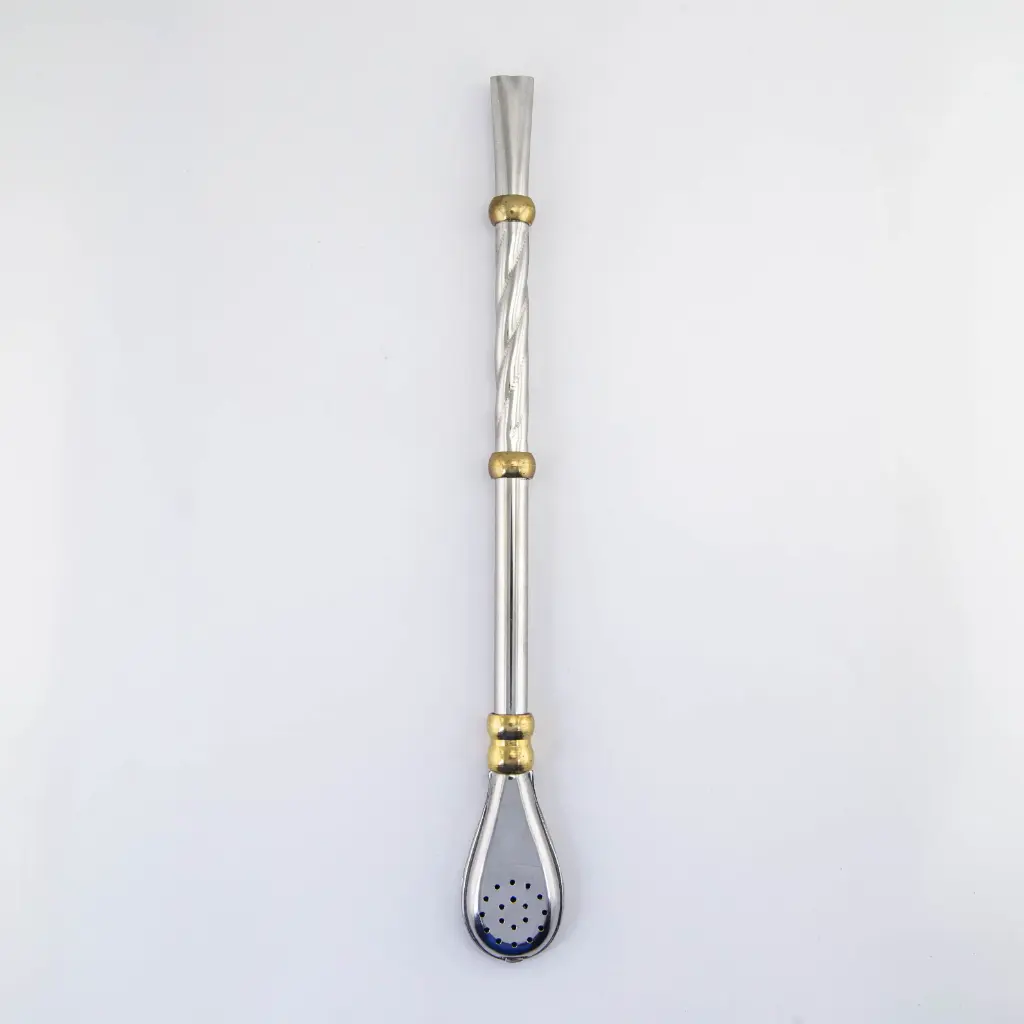 art. 922 Bombilla Malón Acero Inoxidable caño repujado con virola de bronce