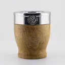 art. m078 Mate Imperial de algarrobo con virola y fleje de acero inoxidable con dije