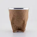 Mate de vidrio forrado en cuero vaqueta liso o tallado