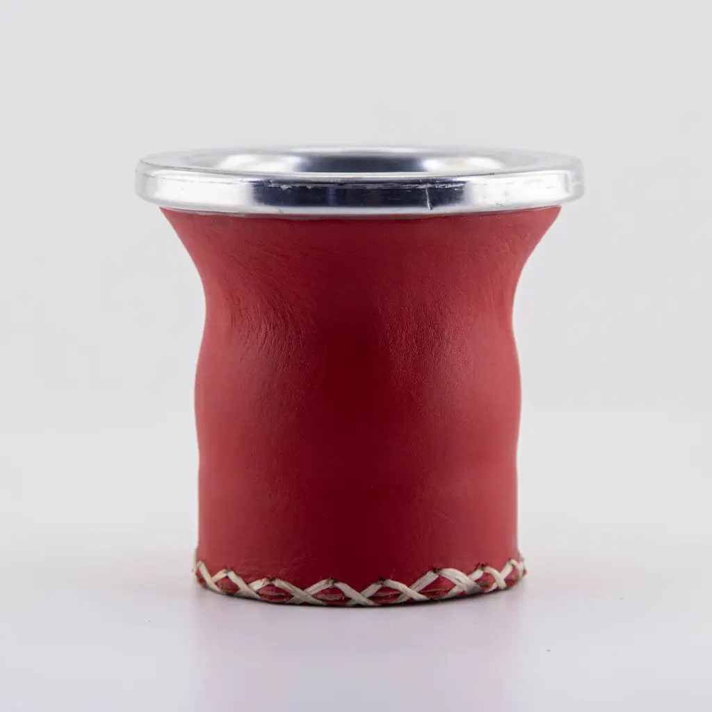 Mate de vidrio forrado en cuero con virola de aluminio
