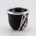 Mate de vidrio forrado en cuero con guarda pampa