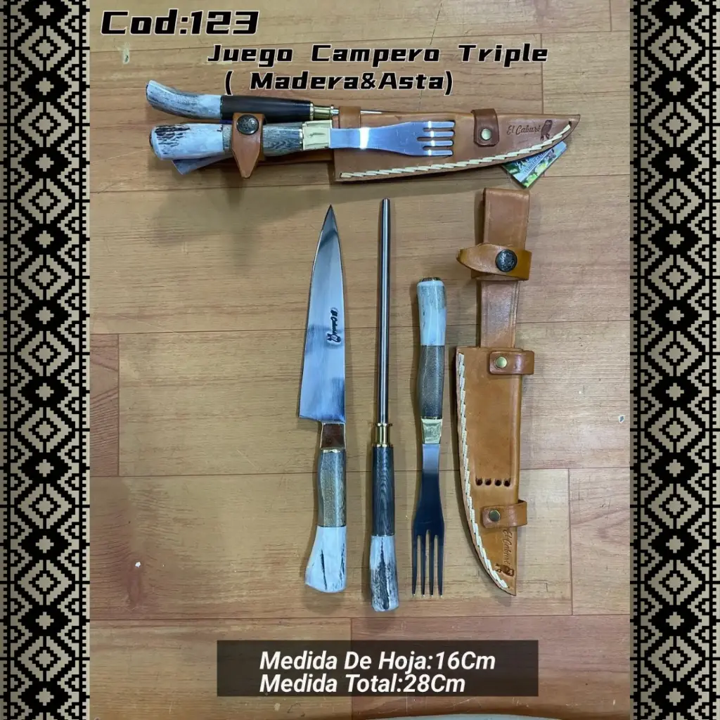 [c123] Juego Campero Triple (Madera y Asta)
