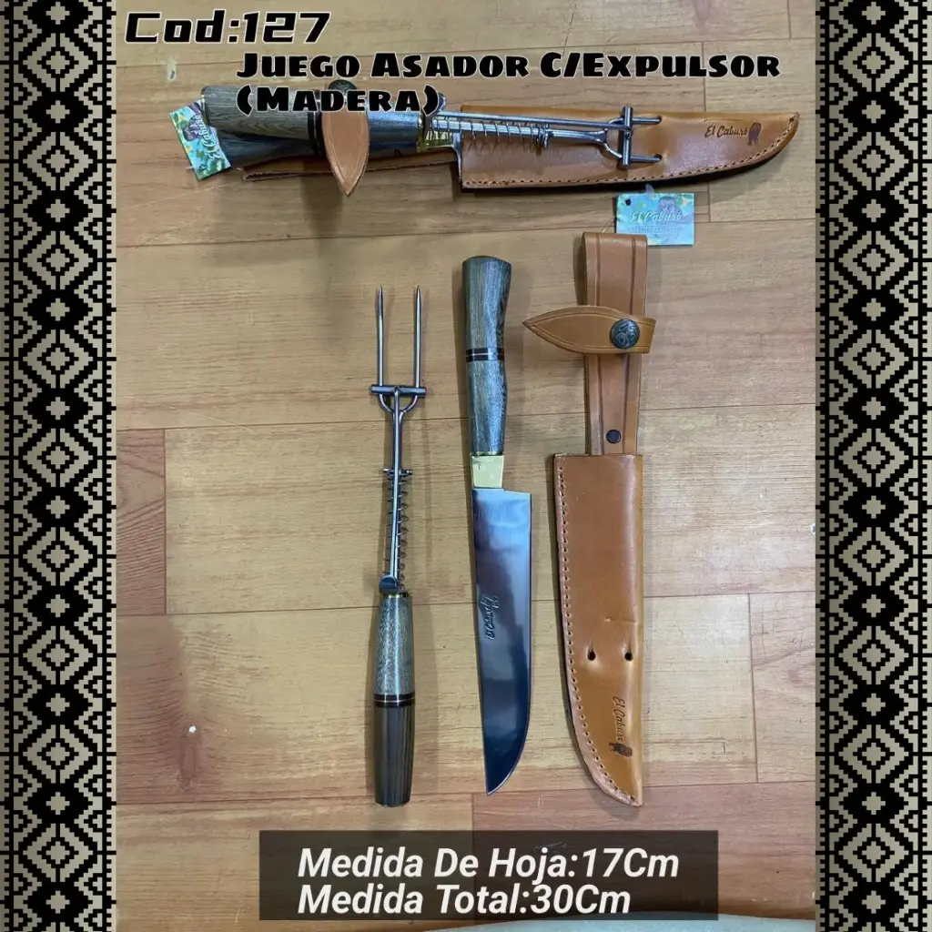 [c127] Juego Asador Con Expulsor (Madera)