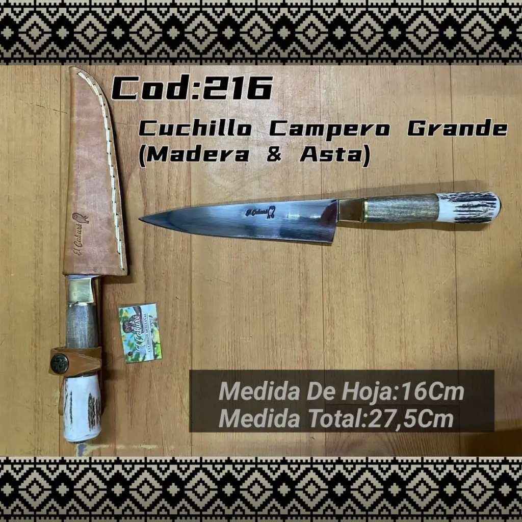 [c216] Cuchillo Campero Grande (Madera y Asta)