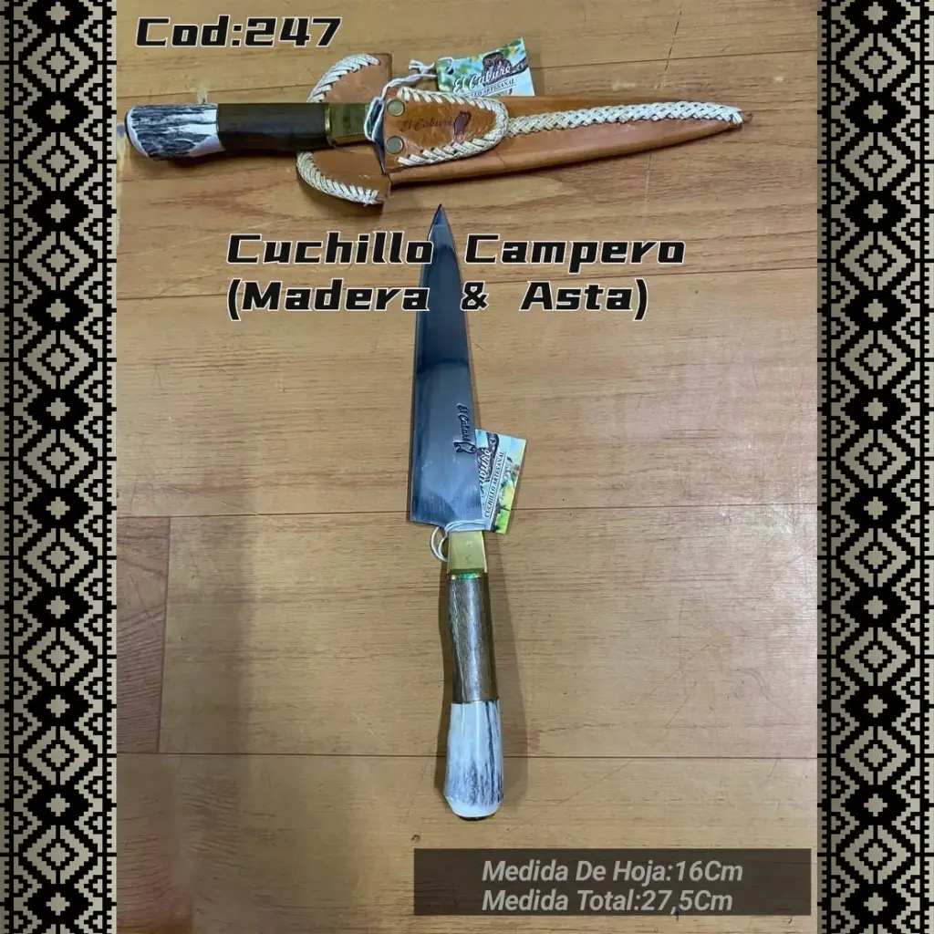 [c247] Cuchillo Campero (Con Botón. Madera y Asta)