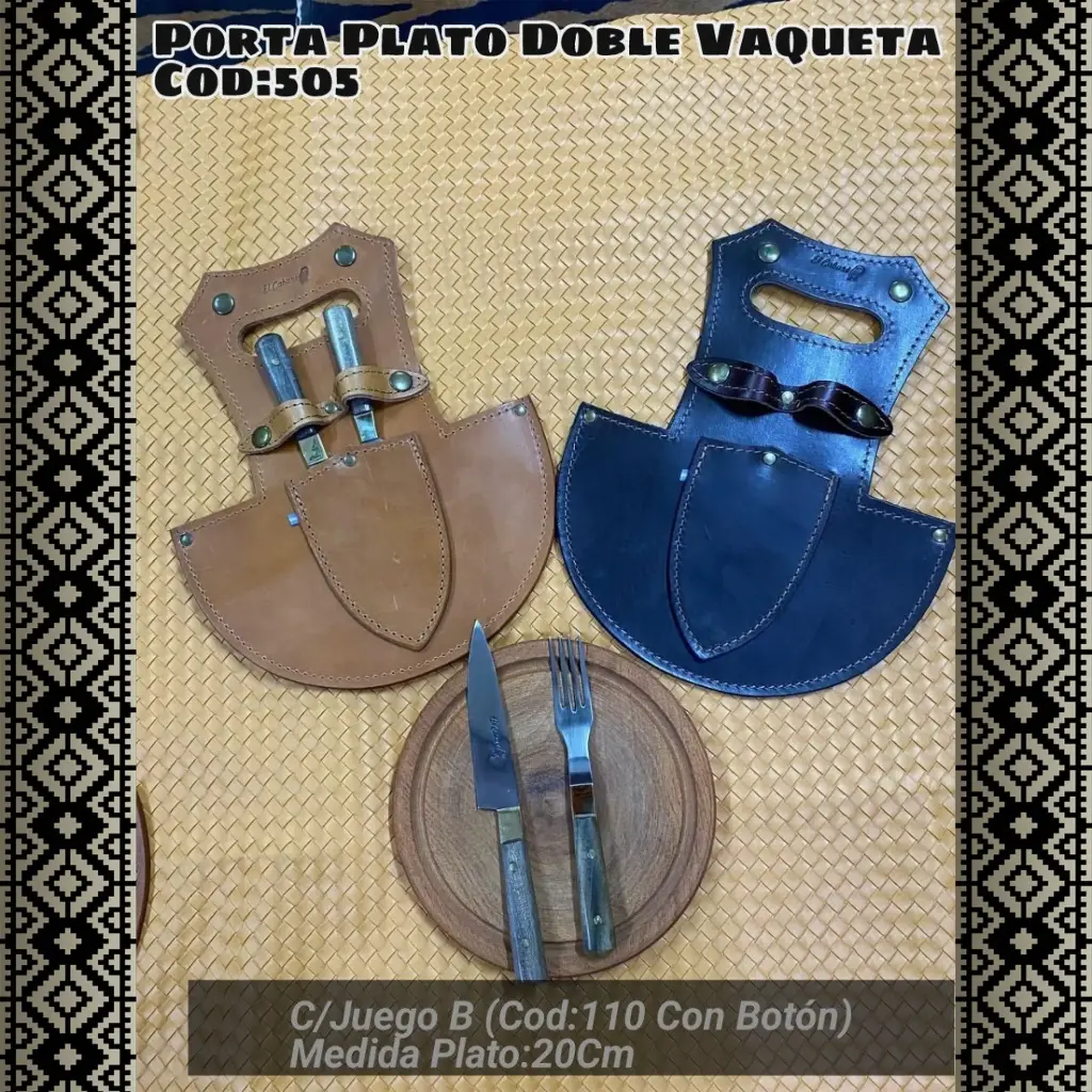 [c505] Porta Plato Doble Vaqueta con Juego B (con Botón)