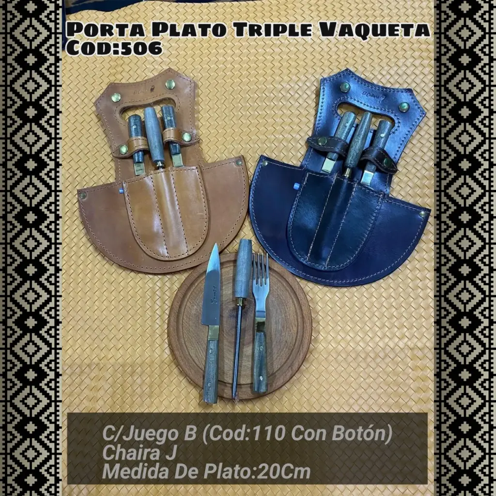 Porta Plato Triple Vaqueta con Juego B (con Botón)