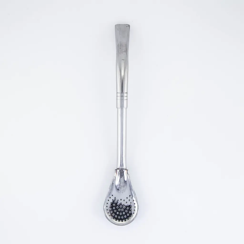 art. 121 Bombilla Alpaca Brasilera bañada en plata caño corto redondo pico de loro y coco paleta