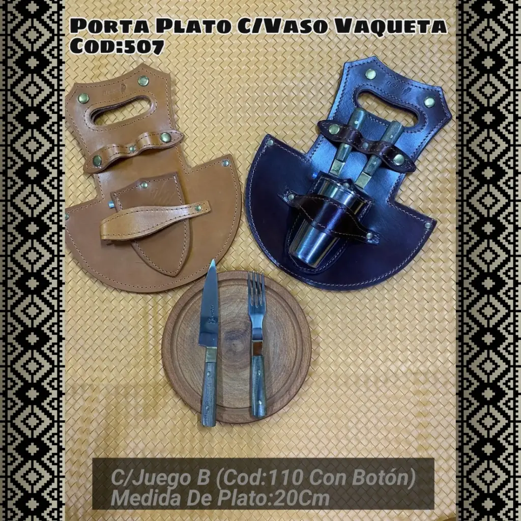 [c507] Porta Plato y Vaso Vaqueta con Juego B (con Botón)