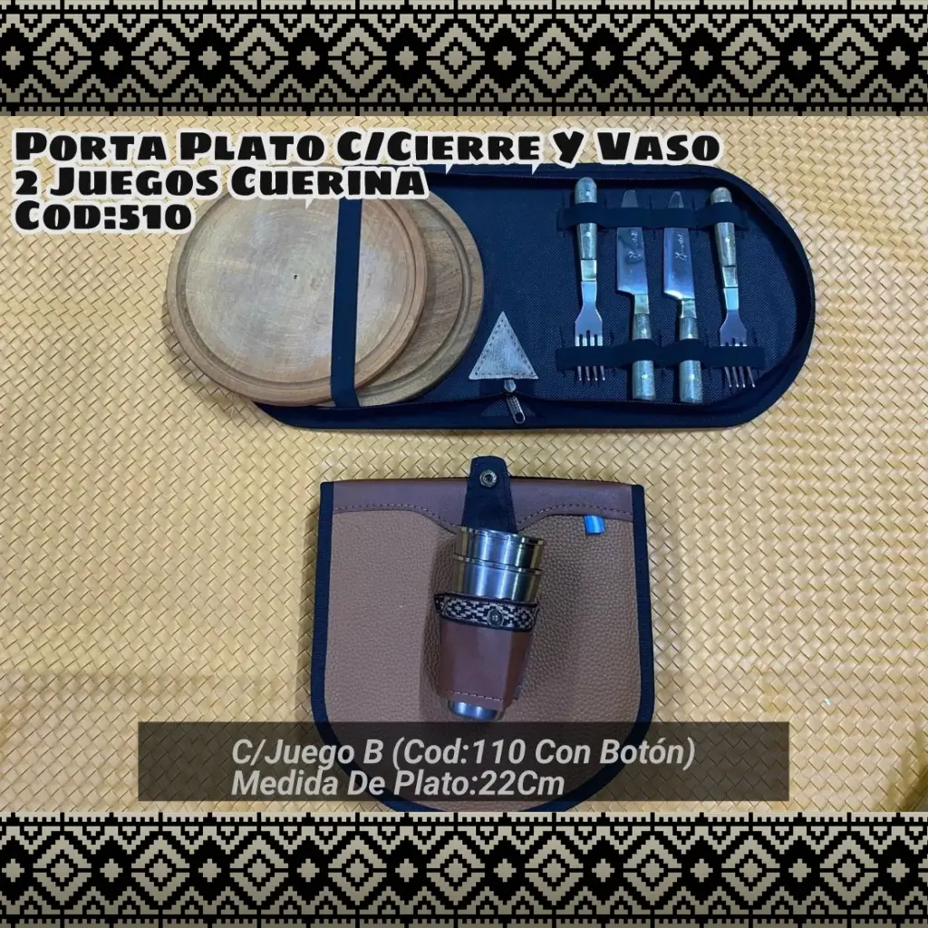 Porta Plato Doble con Cierre y Vaso con Juego B (con Botón)