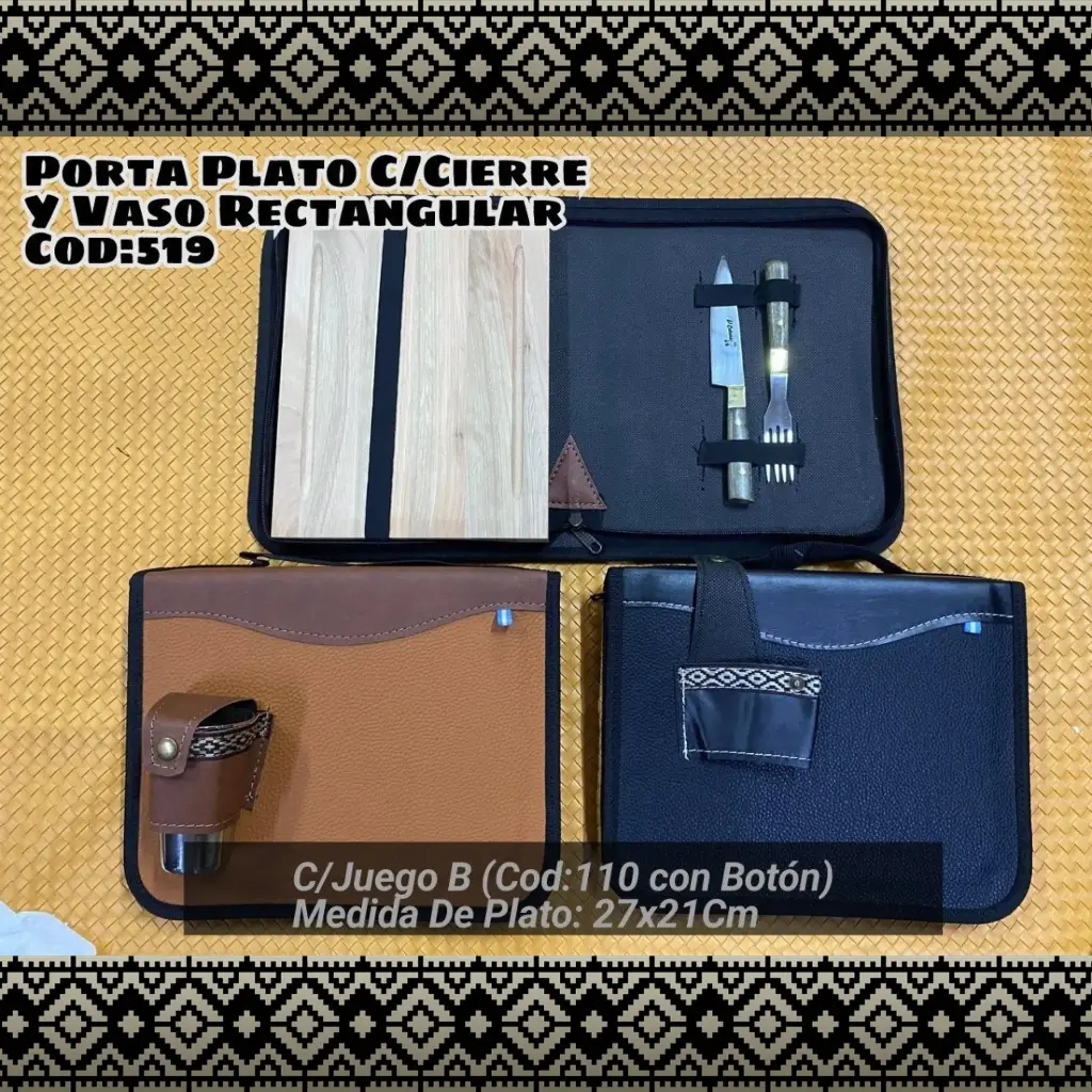 Porta Plato con Cierre Rectangular con Vaso con Juego B (con Botón)