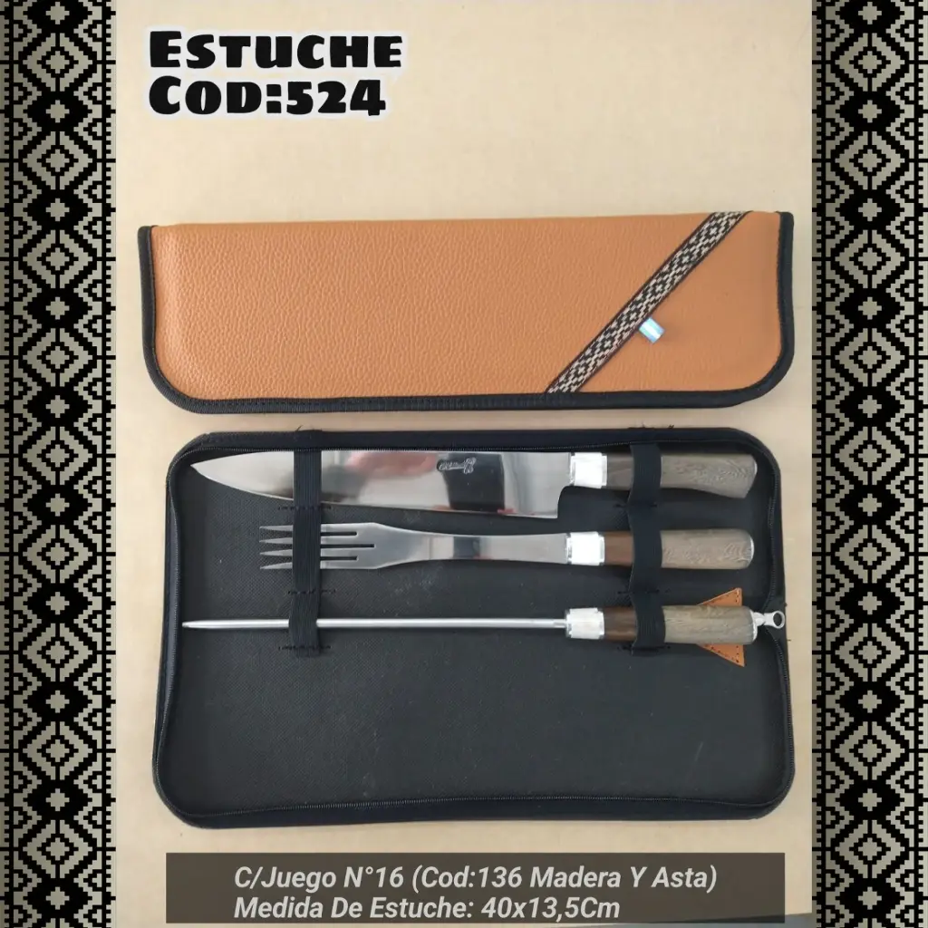 [c524] Estuche con Juego N°16 (Madera y Asta)