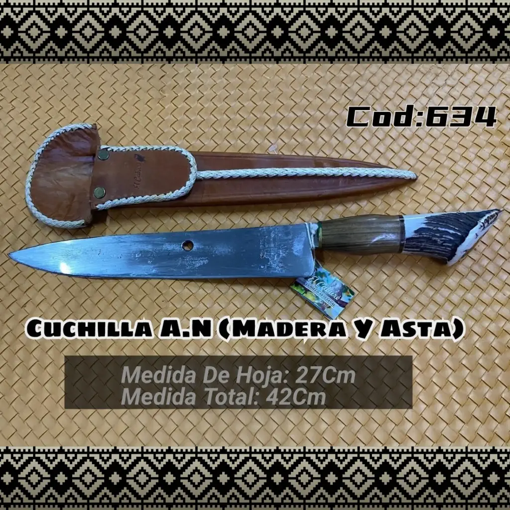 [c634] Cuchilla Acero Negro (Madera y Asta)