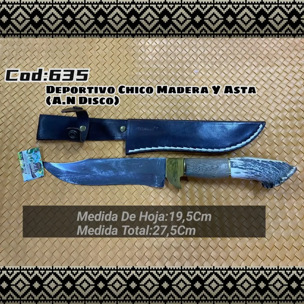 [c635] Cuchillo Deportivo Chico Acero Negro (Madera y Asta)