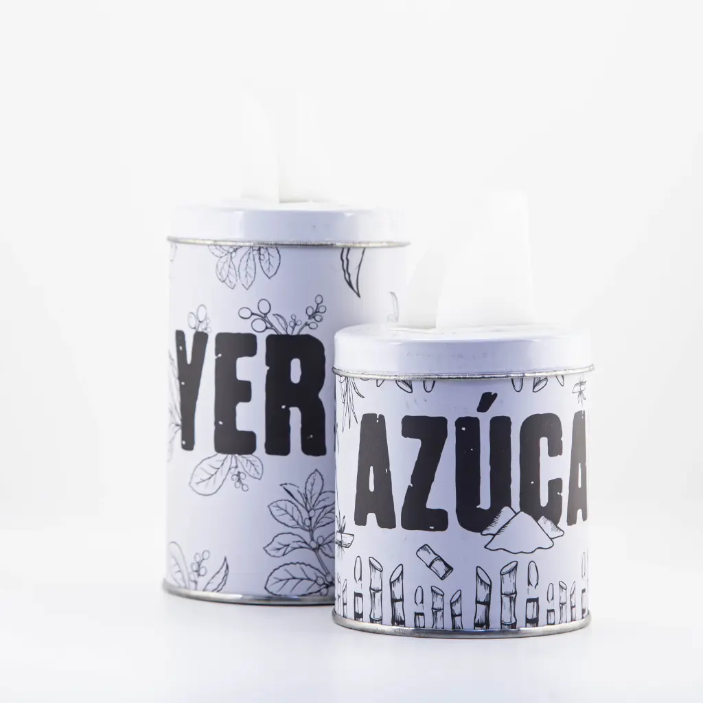 envases de hojalata de yerba azúcar litografiado
