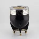 art. m007 Mate Imperial de cuero liso calabaza con virola y doble fleje de alpaca con bolitas (pie y cuello)
