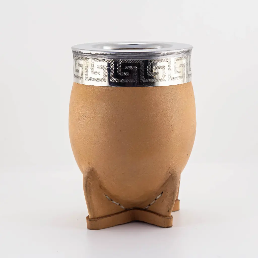 art. m014 Mate Imperial de cuero vaqueta calabaza con virola y fleje de acero inoxidable (Negro)