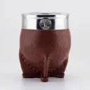 art. m025 Mate Imperial de cuero liso calabaza con virola y fleje de acero inoxidable con dije