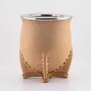 art. m029 Mate Camionero de cuero liso calabaza con virola de acero inoxidable