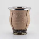 art. m070 Mate Camionero de eco-cuero calabaza con virola de acero inoxidable y base metálica